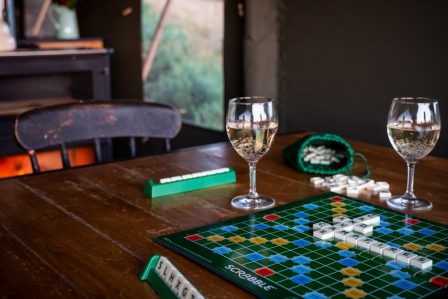 Board games on the table with wine