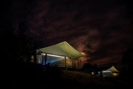 Afon and Seren safari tents at night